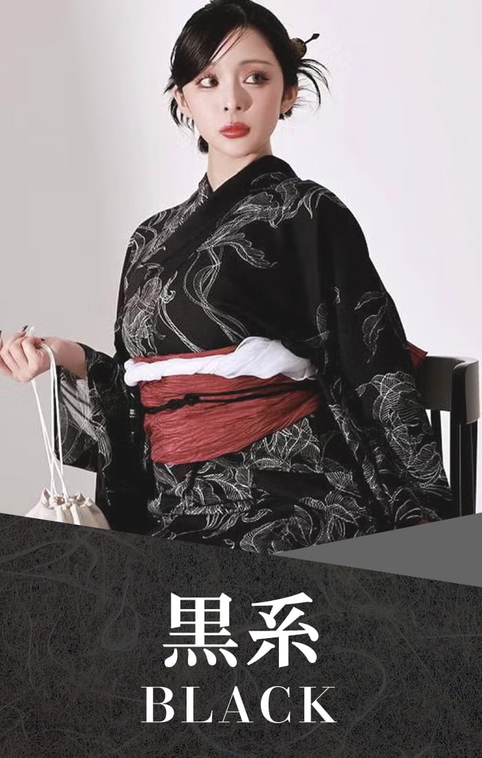 ブラック牡丹和華柄2WAYワンピース浴衣【Ryuyu】(フリーサイズ)(ブラック)
