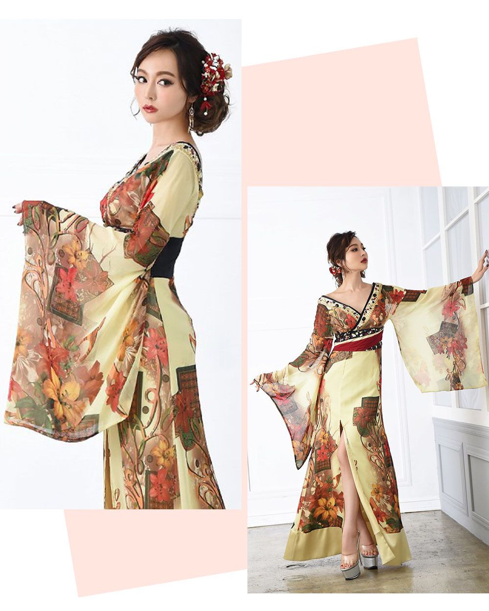 流遊新作和柄ドレス