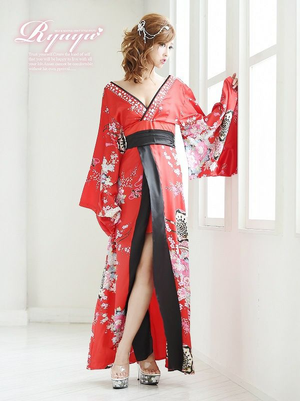 花魁ドレス和華柄前ミニinロングドレス和柄ドレス キャバクラ着物