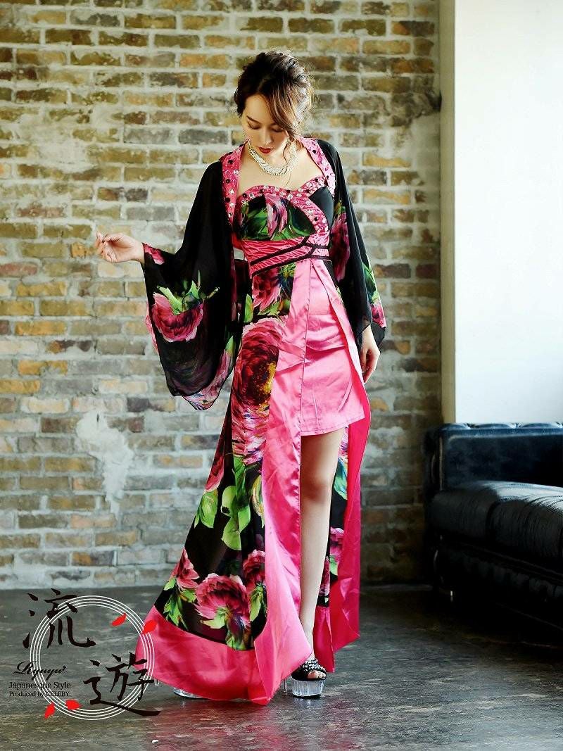 【美品】流遊 花魁 ドレス 和服 盛り帯 Ryuyu M コスプレ Ryuyu 花魁 コスプレ 衣装 和柄ドレス コンパニオン 衣装 着物 ドレス