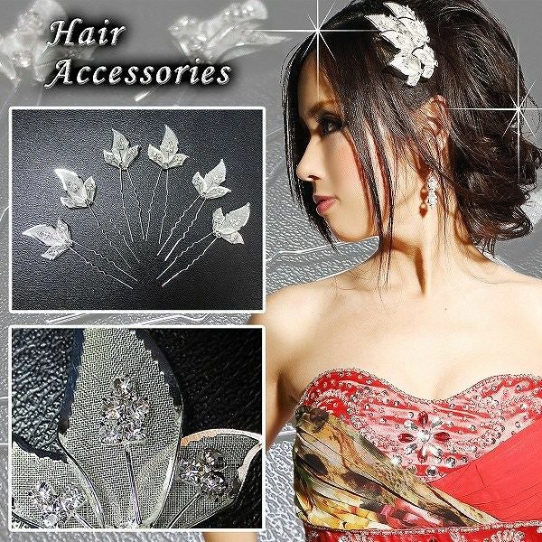 和装*和柄着物ドレスにも最適!銀杏葉型散りばめヘアーアクセ6本set