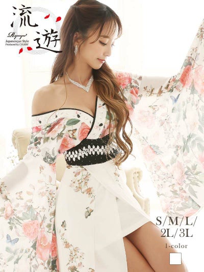 先行予約割¥14080→¥13657!※予約販売※花魁シフォン白色和柄ドレス 武田静加 着用 着物ドレス【流遊】(S/M/L/XL(2L)/XXL(3L))(ホワイト)