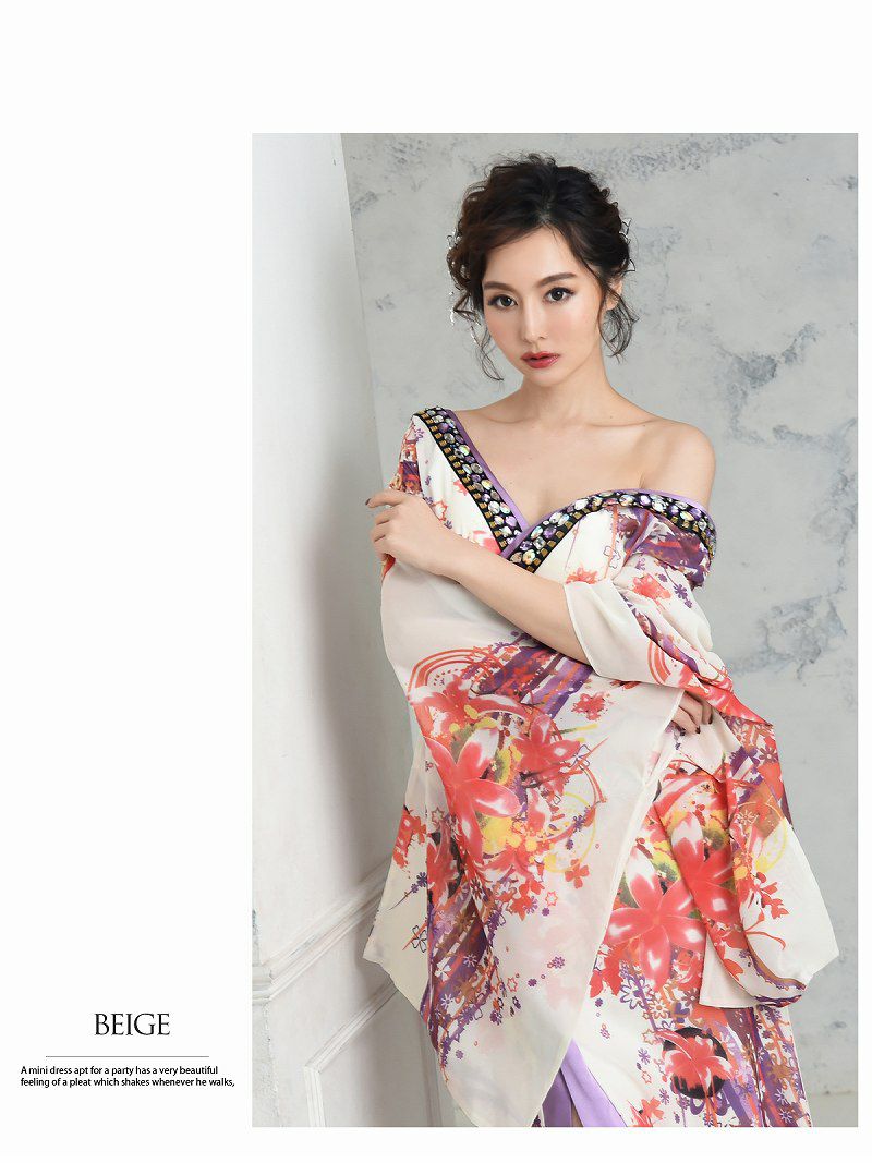 華やか和柄シフォン着物ドレスキャバクラ花魁ロングドレス【流遊】(S/M