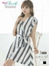 モノトーンストライプ柄Aライン膝丈キャバドレス あいさ 着用 キャバワンピース【Ryuyuchick/リューユチック】