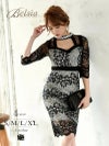 【Belsia】大きいサイズ完備!!花柄レースハイネック膝丈ミニドレス 加賀美早紀 着用ドレス 袖付きタイトキャバクラドレス【ベルシア】