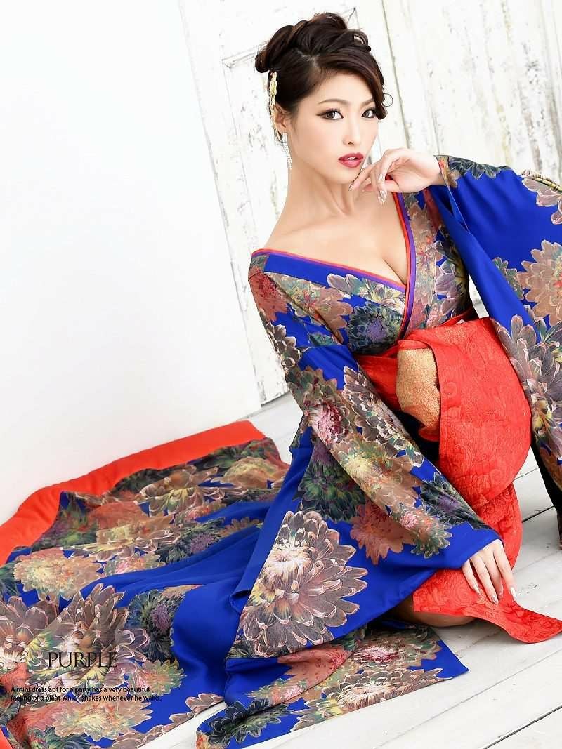 和華柄青地本格花魁和柄ドレス【流遊】(M/L)(ブルー) 和華柄青地本格花魁和柄ドレス【流遊】(M/L)(ブルー)