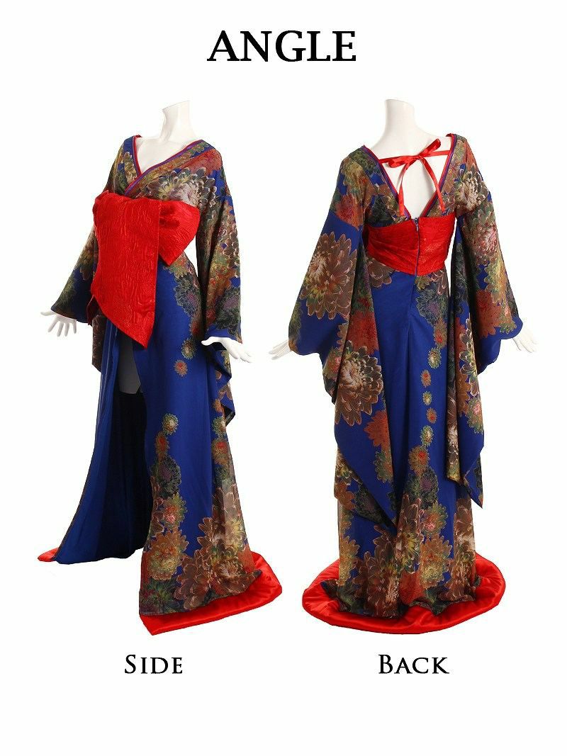 和華柄青地本格花魁和柄ドレス【流遊】(M/L)(ブルー) 和華柄青地本格花魁和柄ドレス【流遊】(M/L)(ブルー)