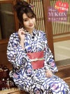 浴衣 1人で簡単!!白×青 薔薇柄セパレート浴衣【Ryuyu】華やかレトロモダン二部式簡単楽ちんレディースゆかた4点セット