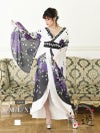 白×紫バラ柄中ミニ和柄ドレス 加賀美早紀 着用キャバドレス【流遊/りゅうゆう】