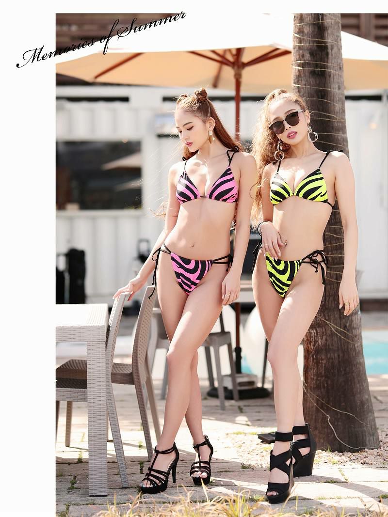七夕ゾロ目SALE￥3480→￥2777！ 水着 ネオンカラーゼブラ柄三角ビキニ
