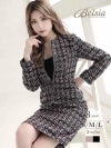 カラーツイード膝丈タイトキャバスーツ 加賀美早紀 着用レディーススーツ【Belsia/ベルシア】(S/M/L)(ブラック/ピンク)