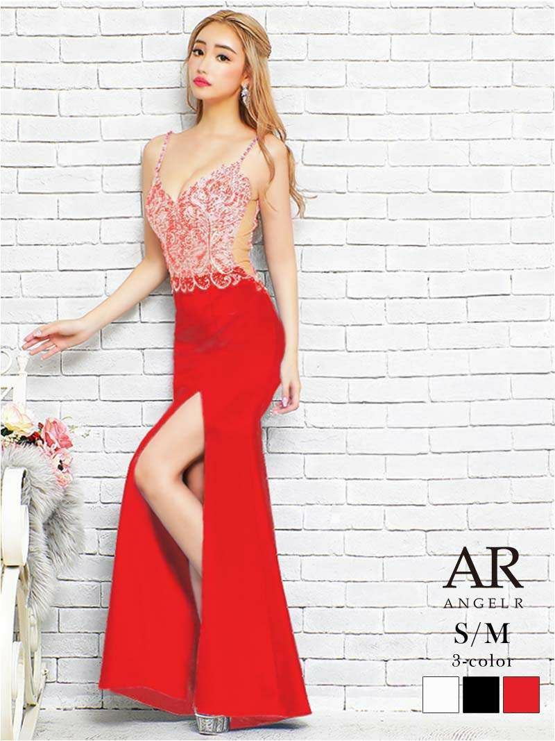 【Angel R/エンジェルアール】シアーデザイン花柄刺繍ビジューキャバロングドレス