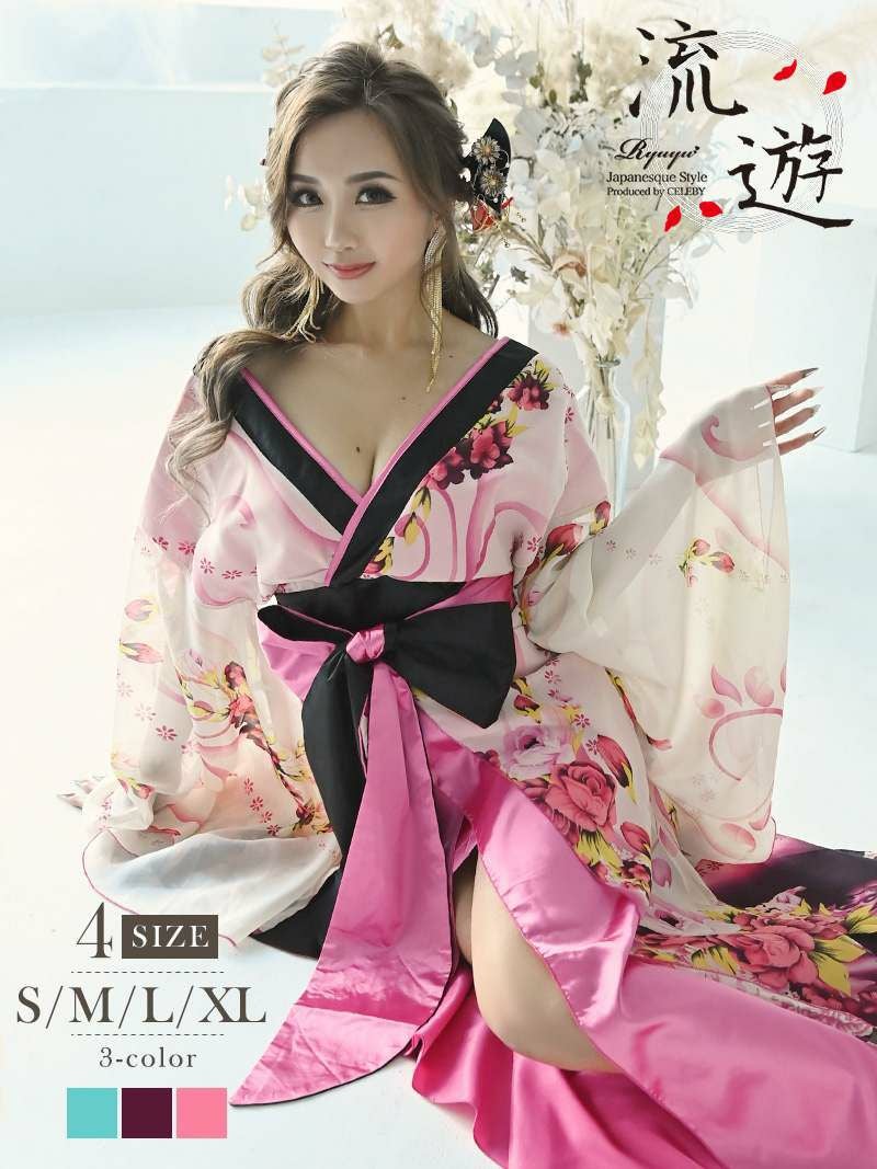 大きめサイズSALE￥14080→￥11264！ オリエンタル花柄シフォン花魁和