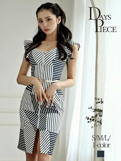 ストライプジップデザインブルーカラー韓国キャバワンピース KANO 着用 キャバドレス【DAYS PIECE】(S/M/L)(ネイビー) ptpl