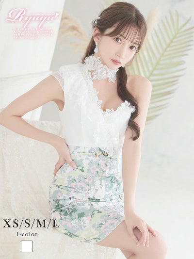 立体レースワンショルダータイトキャバドレス【Ryuyu】(XS/S/M/L)(ホワイト)