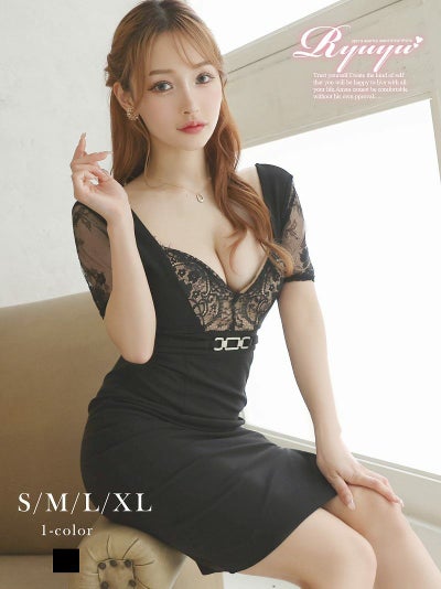 ブラックシアー袖付きタイトミニドレス【Ryuyu】(S/M/L/XL(2L))(ブラック)