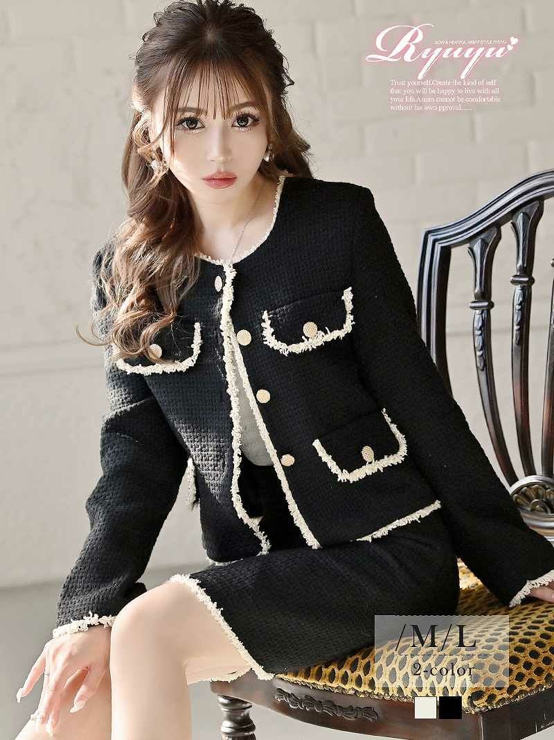 ワッフルニットバイカラーデザイン肉厚レディーススーツ れいたぴ れいぽよ キャバスーツ【Ryuyu】(M/L)(ホワイト/ブラック)