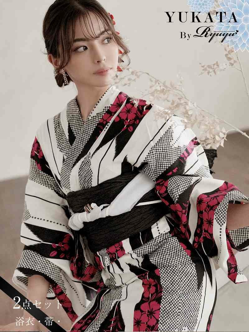 浴衣 貫禄華美!半身柄クール大人レディース浴衣2点セット KANO 着用
