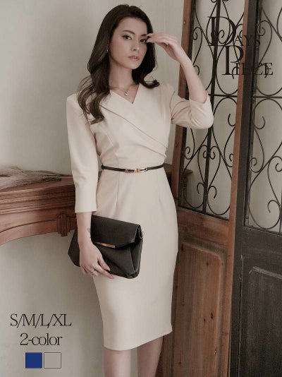 先行予約割￥6980→￥6630！※一部予約販売※シンプル美ライン袖付き韓国セレブワンピース KANO 着用 キャバワンピ【DAYS PIECE】(S/M/L/XL(2L))(ブルー/ベージュ)?ptpl