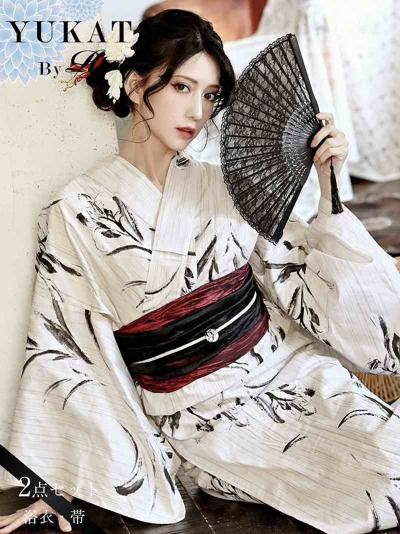 浴衣 大人ベージュ 菖蒲柄レディース浴衣 加賀美早紀 着用 大人ゆかた2点セット【Ryuyu】(フリーサイズ)(ベージュ)