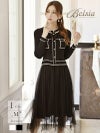 レイヤード風袖付きドッキング上品ワンピース 加賀美早紀 着用キャバクラワンピース【Belsia/ベルシア】