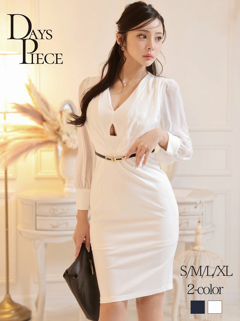シフォン袖付き膝丈セレブワンピース ビスチェカシュクールキャバクラワンピース【DAYS PIECE】
