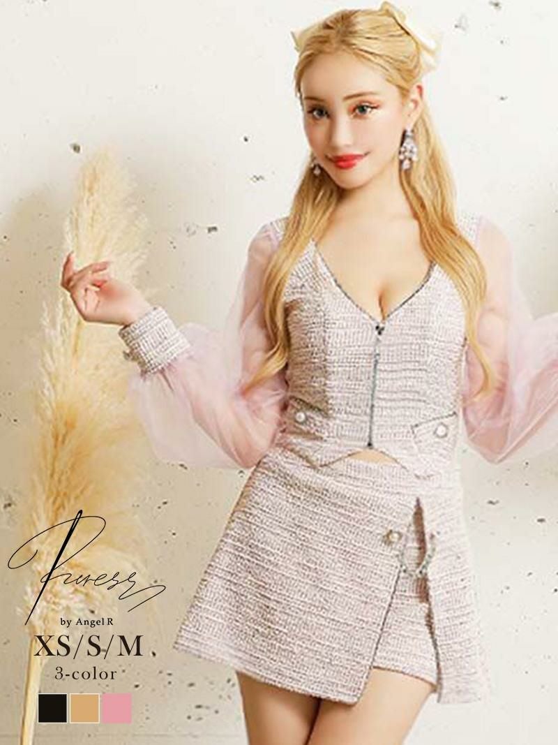 Angel R/エンジェルアール】チェック柄シースルー長袖タイトキャバミニ