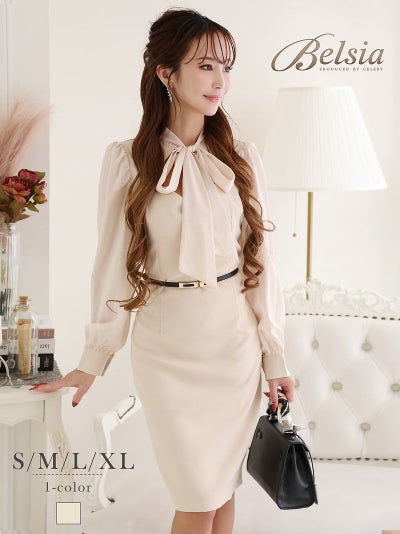 先行予約割￥6980→￥6630！※一部予約販売※美カラー膝丈シフォン袖付きワンピース 武田静加 ラウンジワンピース【Belsia】(S/M/L/XL(2L))(ベージュ) ptpl
