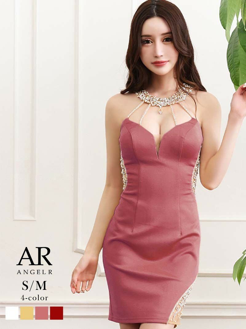 Angel R/エンジェルアール】ホルターネックビジュータイトミニキャバ
