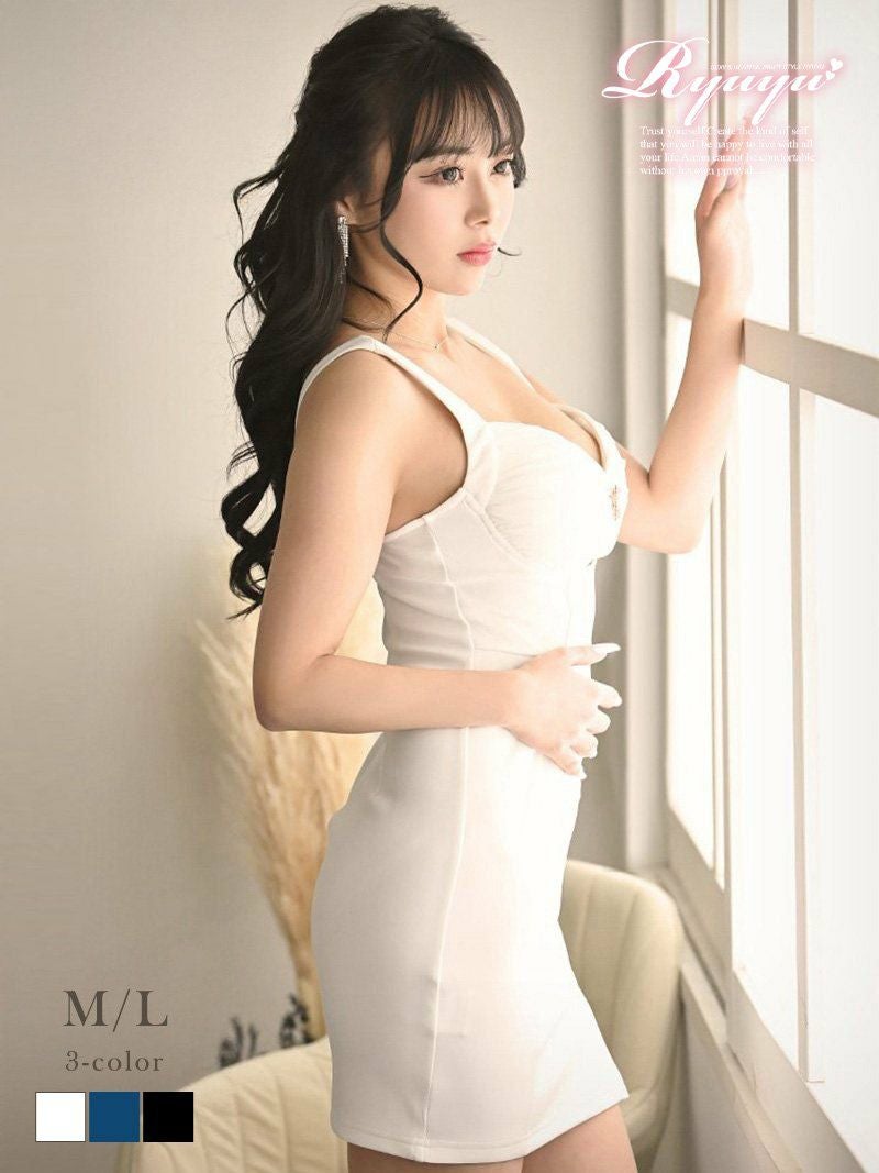 シンプル×ストレッチ 谷間魅せキャバドレス KANO MIYU着用ミニドレス【Ryuyu】