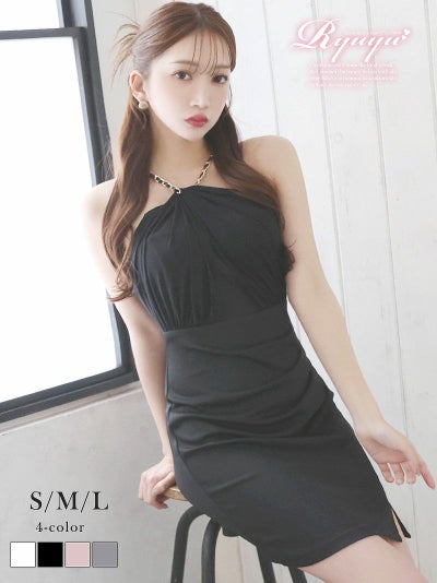 [一部予約]デコルテ魅せが大人coolなキャバクラミニドレス【Ryuyu】(S/M/L)(ブラック/ホワイト/グレー/ピンク)