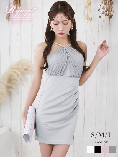 先行予約割¥6980→¥6630!※一部予約販売※胸元切り替えハイウエスト脚長効果キャバミニドレス【Ryuyu】(S/M/L)(ブラック/ホワイト/グレー/ピンク)