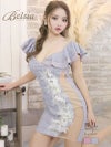フリル袖付フラワー刺繍サイド透けセクシーレースキャバクラミニドレス【Belsia】