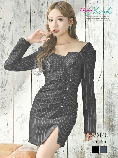 オフィス風デザインストレッチキャバ嬢ミニドレス【RyuyuChick】(S/M/L)(ブラック/ネイビー)