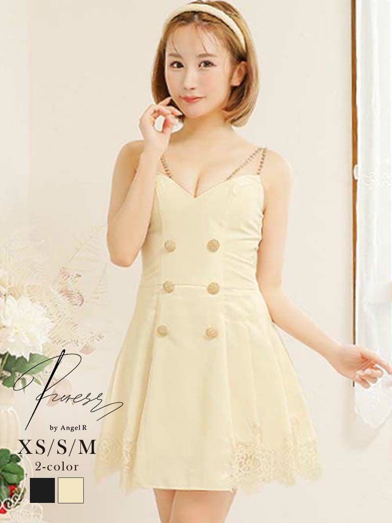 【PURESS/ピュアレス】AラインレースフレアWボタンキャバクラミニドレス