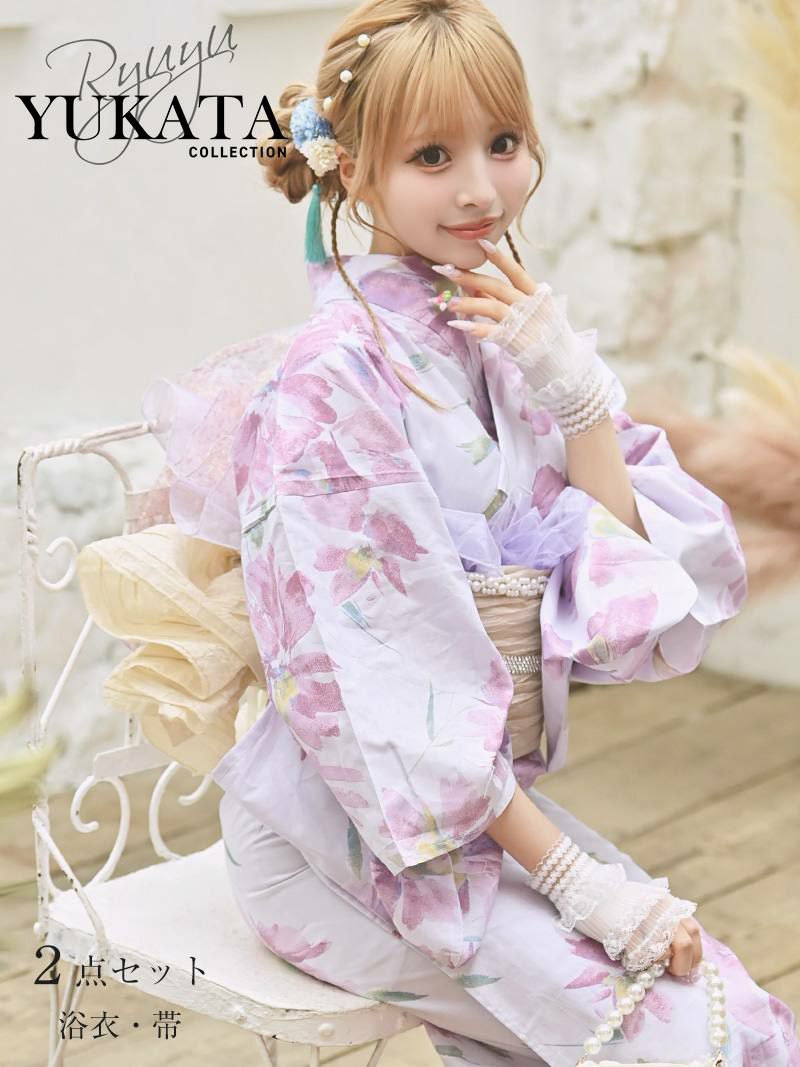 ※予約販売※浴衣 ペールピンクで可憐に着る牡丹柄レディース浴衣 あいさ 着用 ギャル浴衣2点セット【Ryuyu】