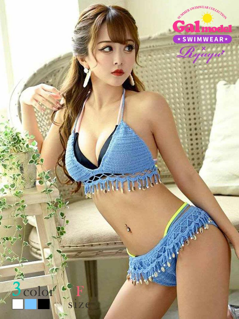 水着　ヒッピー風レディース三角ビキニ ゆずは みりちゃむ着用 レディースギャル水着2点セット【Ryuyu】