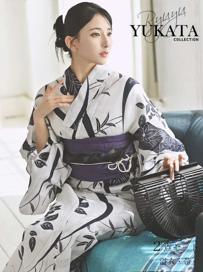浴衣 大正ロマン風リーフ柄セットレディース浴衣【Ryuyu】
