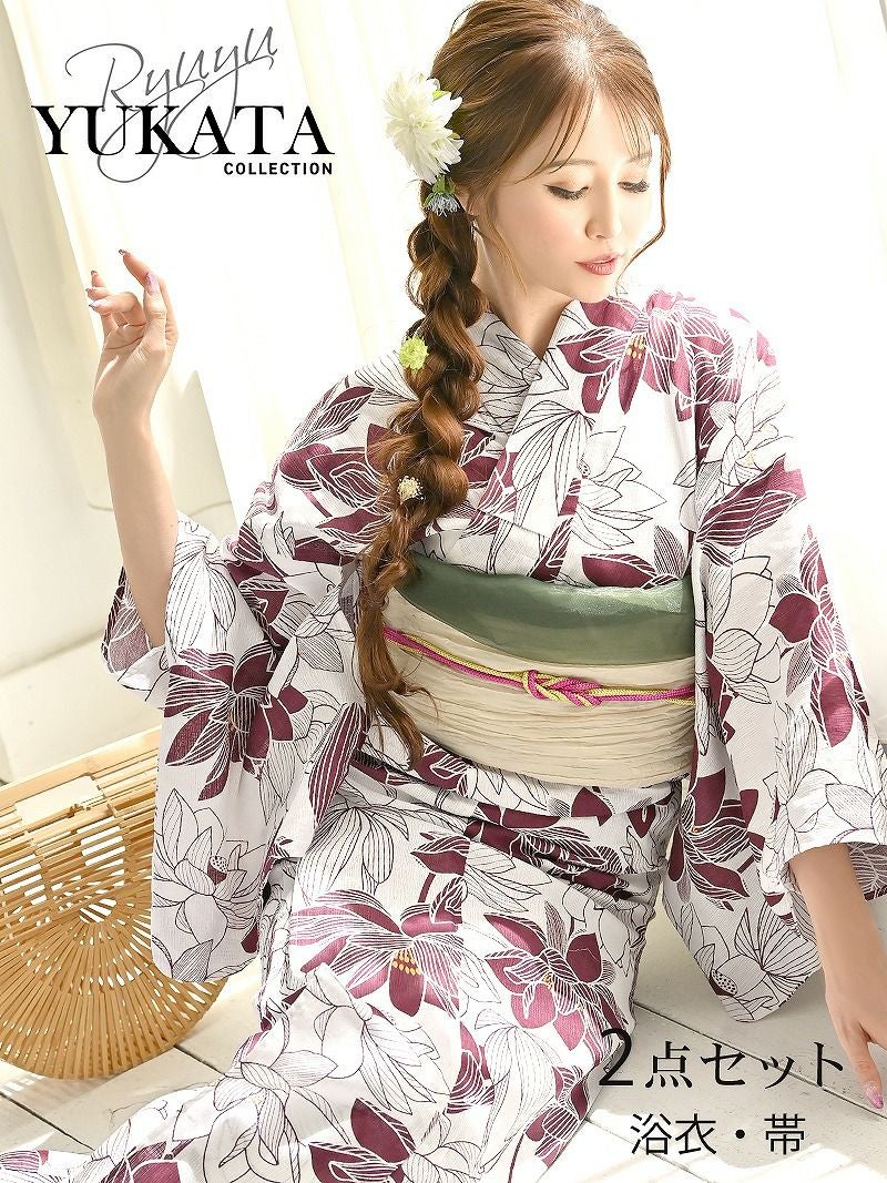 浴衣 赤椿フラワー柄 大人レディース浴衣2点セット【Ryuyu】(フリーサイズ)(レッド)