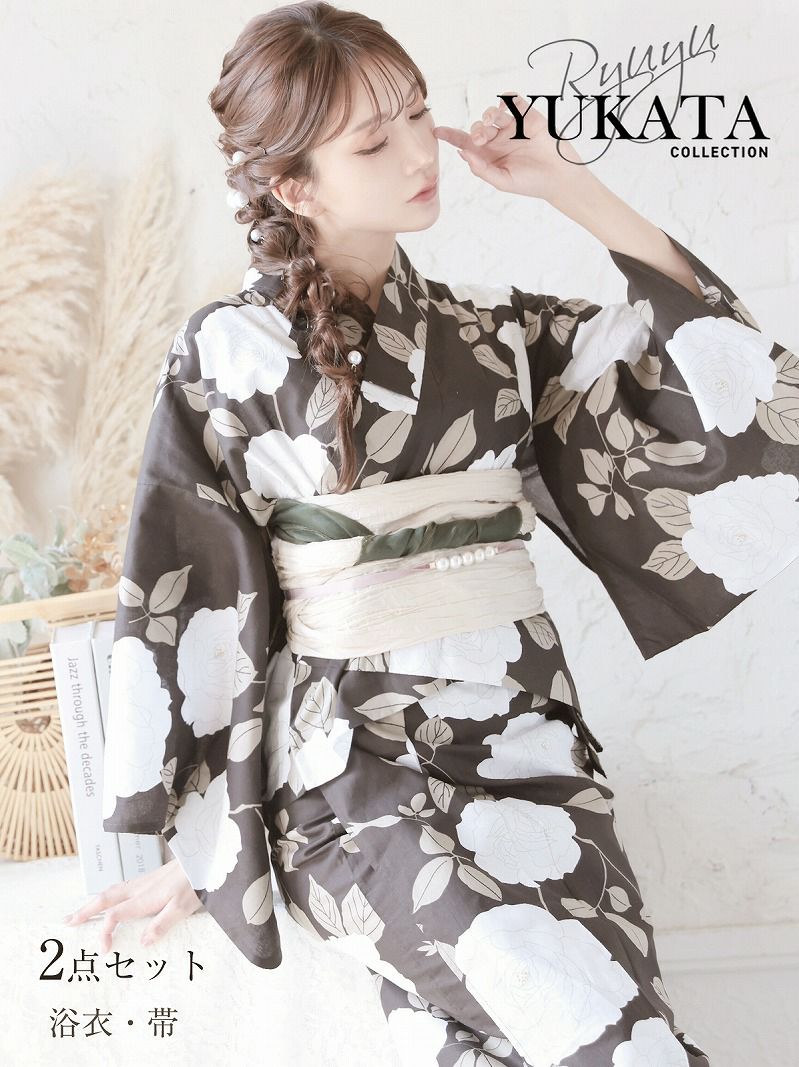 ブラック牡丹和華柄2WAYワンピース浴衣【Ryuyu】　美品 浴衣SALE￥12800→￥10241！ ブラック牡丹和華柄2WAYワンピース浴衣