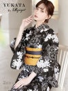 浴衣 黒地小花柄モノトーン大人レディース浴衣 加賀美早紀 着用 2点セット浴衣【Ryuyu】