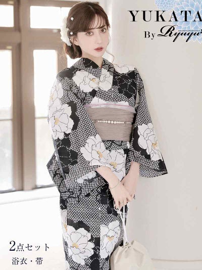 浴衣 ネイビー古典柄な牡丹モダンレディース浴衣 加賀美早紀 着用 大人浴衣【Ryuyu】(フリーサイズ)(ネイビー)