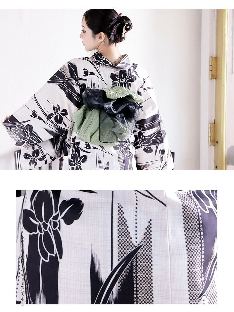 シルバーウィークSALE￥14800→￥13321！ 浴衣 白黒フラワーで色気纏う
