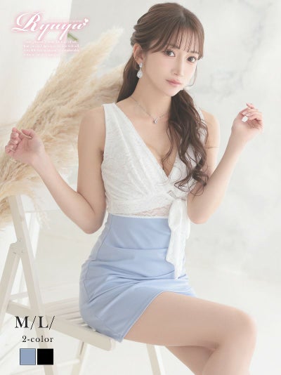 先行予約割¥6290→¥5976!※一部予約販売※バイカラーレース透けタイトミニドレス【Ryuyu】(M/L)(ブルー/ブラック) ptpl