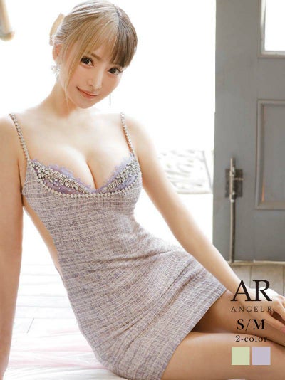 【Angel R/エンジェルアール】チェック柄ツイードサイドシアーミニドレス(S/M)(アップルグリーン/パープル)