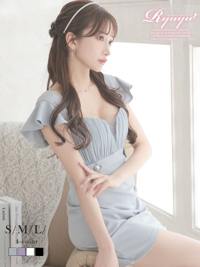 先行予約割￥6980→￥6630！※一部予約販売※2wayオフショル谷間盛りタイトキャバドレス【Ryuyu】(S/M/L)(ブルー/ラベンダー/ブラック/ホワイト)