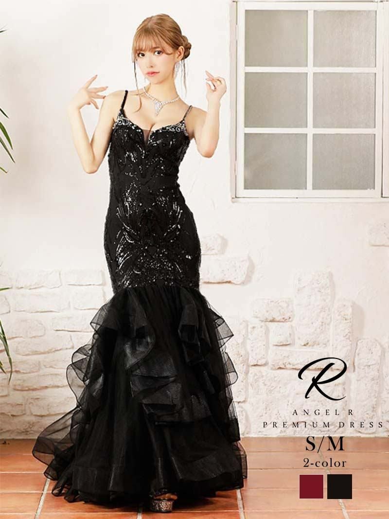 【Angel R PREMIUM/エンジェルアールプレミアム】 ボリュームフリル華やかマーメイドフリルロングドレス(S/M)(ブラック/レッド)