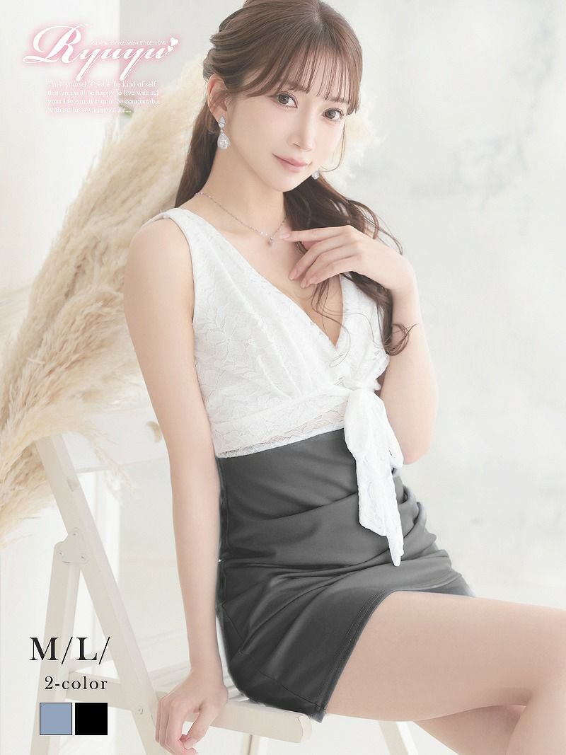 透けレース切り替えバイカラーミニドレス【Ryuyu】