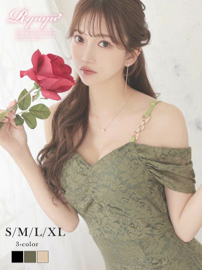 先行予約割¥6290→¥5976!※一部予約販売※オフショルレースタイトストレッチドレス【Ryuyu】(S/M/L/XL(2L)/XXL(3L))(ブラック/アイボリー/グリーン)