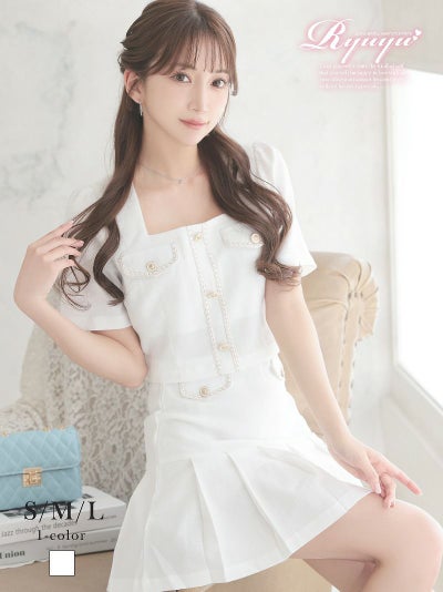 クラシカルプリーツ韓国風セットアップドレス【Ryuyu】(S/M/L)(ホワイト)